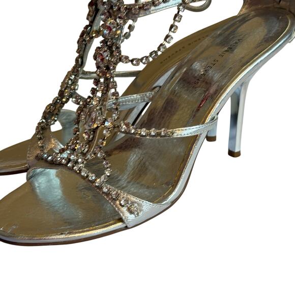 Valerie Stevens Silver Strappy Heel Rhinestone Embellishment 6.5 - Picture 2 of 8